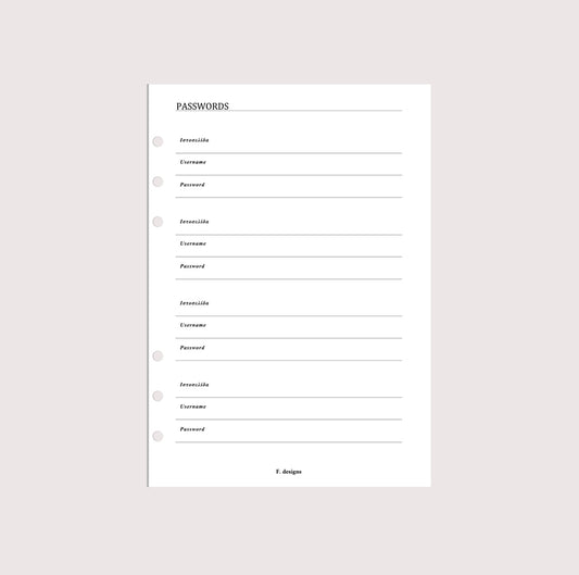 Planner Inserts - Password tracker